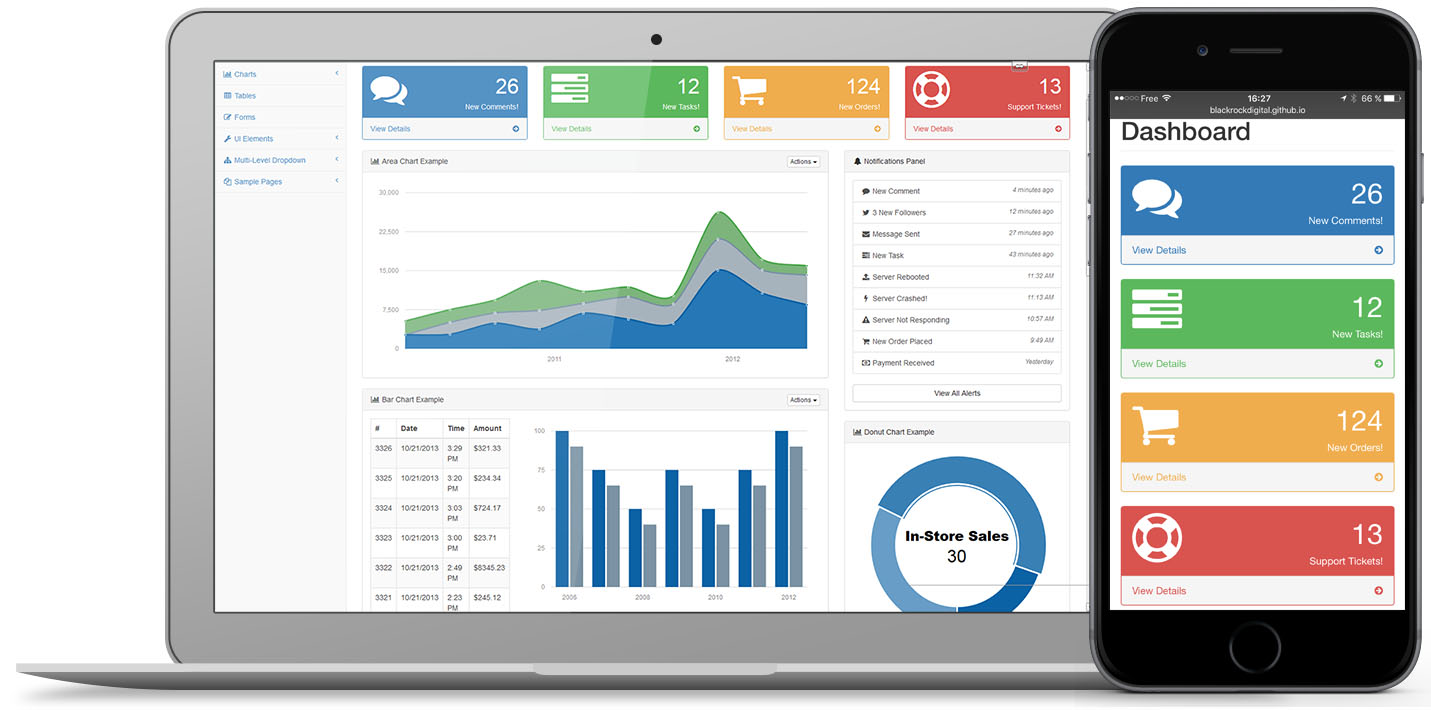 Interface administrateur sur ordinateur et mobile